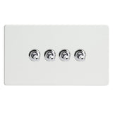 Premium White Screwless 4 Gang 10A 1 or 2 Way Decorative Toggle Switch (Twin Plate)
