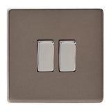 Pewter Screwless 2 Gang 10A 1 or 2 Way Decorative Rocker Switch