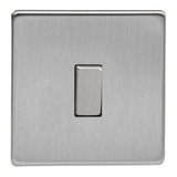 Brushed Steel Screwless 1 Gang 10A 1 or 2 Way Decorative Rocker Switch