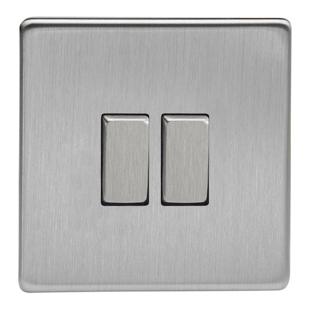 Brushed Steel Screwless 2 Gang 10A Intermediate Switch 1 Or 2 Way De Brushed Steel Screwless 2 Gang 10A Intermediate Switch 1 Or 2 Way De