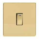 Polished Brass Screwless 1 Gang 20A Double Pole Decorative Rocker Switch with Neon