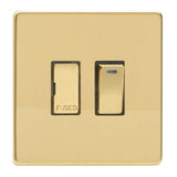 Polished Brass Screwless 13A Decorative Switched Fused Spur with Neon