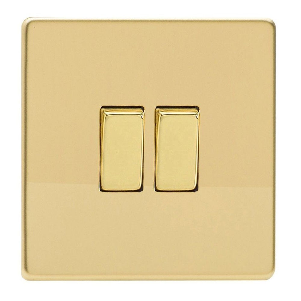 Polished Brass Screwless 2 Gang 10A Intermediate Decorative Rocker Swi ...