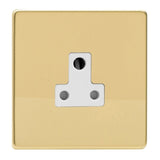 Polished Brass Screwless 1 Gang 5A Round Pin Socket White Inserts