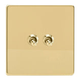 Polished Brass Screwless 2 Gang 10A 1 or 2 Way Decorative Toggle Switch
