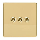 Polished Brass Screwless 3 Gang 10A 1 or 2 Way Decorative Toggle Switch