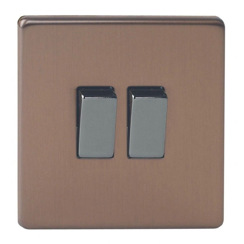 Varilight XDY2S.BZ | Brushed Bronze Screwless Urban Rocker Switch | XDY2SBZ