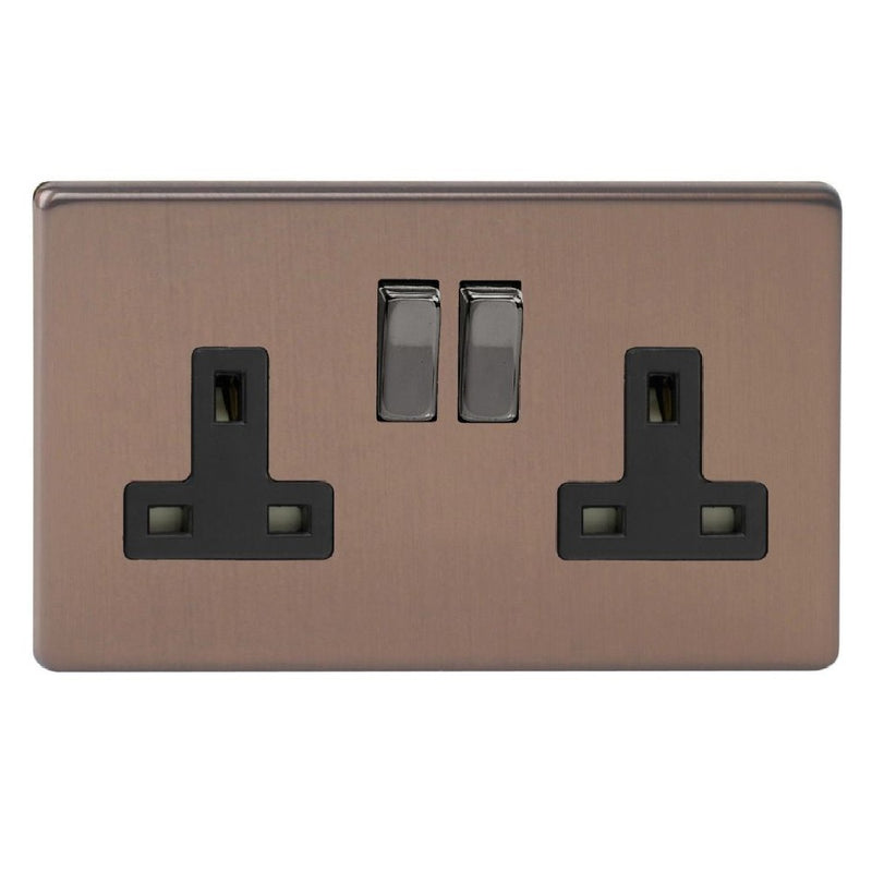Varilight XDY5BS.BZ | Brushed Bronze Screwless Urban Double Pole Socket | XDY5BSBZ