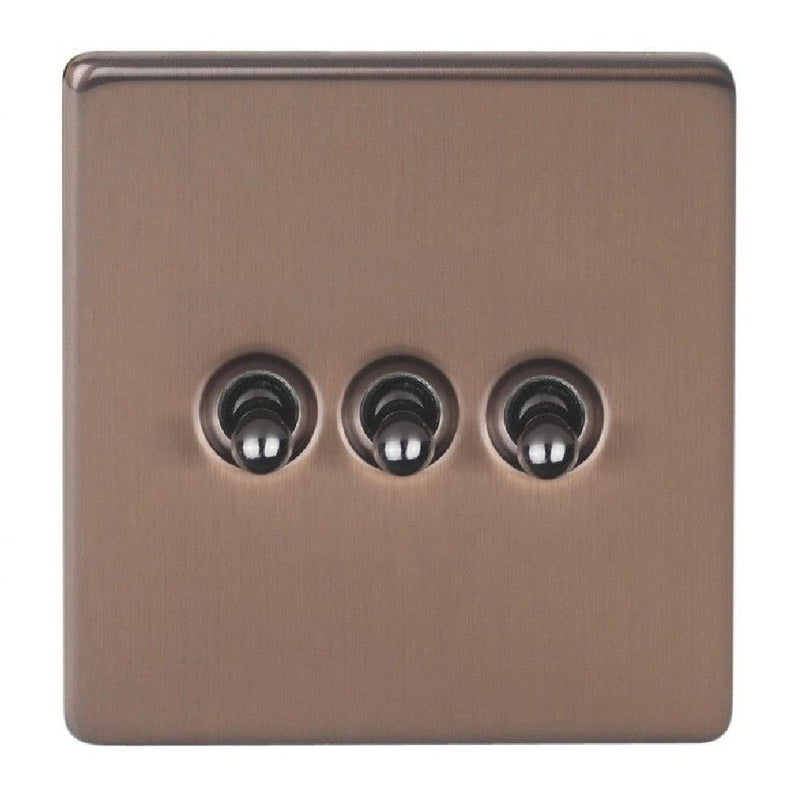Varilight XDYT3S.BZ | Brushed Bronze Screwless Toggle Switch | XDYT3SBZ