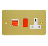 Brushed Brass Ultraflat Cooker Switch 45A with 13A Switched Socket Outlet White Inserts