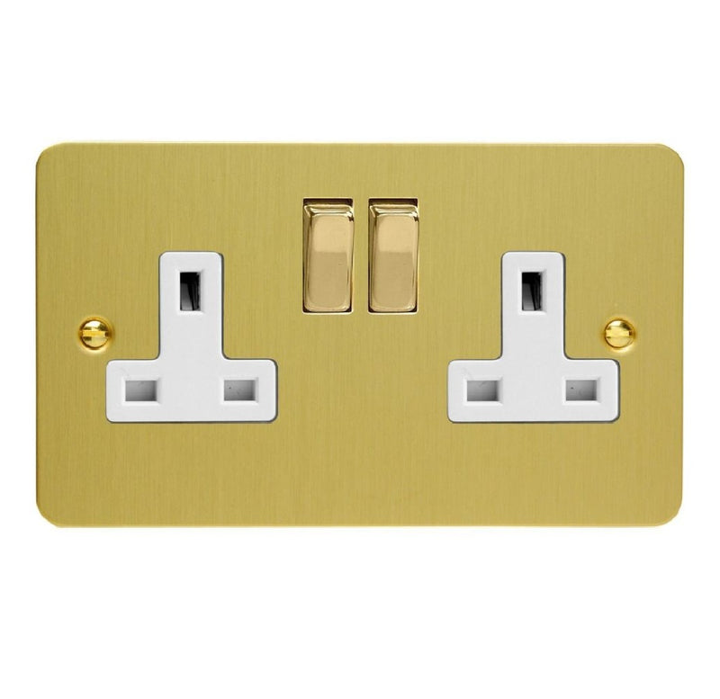 Varilight XFB5DW | Brushed Brass Ultraflat Double Pole Socket