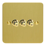 Brushed Brass Ultraflat 3 Gang 10A 1 or 2 Way Decorative Toggle Switch