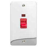 Polished Chrome Ultraflat Cooker Switch 45A with Neon (Vertical Twin Plate)