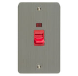 Brushed Steel Ultraflat Cooker Switch 45A with Neon (Vertical Twin Plate)