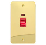Polished Brass Ultraflat Cooker Switch 45A with Neon (Vertical Twin Plate)
