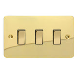 Polished Brass Ultraflat 3 Gang 10A 1 or 2 Way Decorative Rocker Switch (Twin Plate)