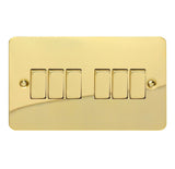 Polished Brass Ultraflat 6 Gang 10A 1 or 2 Way Decorative Rocker Switch (Twin Plate)