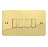 Polished Brass Ultraflat 4 Gang 10A 1 or 2 Way Decorative Rocker Switch (Twin Plate)