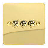 Polished Brass Ultraflat 3 Gang 10A 1 or 2 Way Decorative Toggle Switch