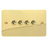 Polished Brass Ultraflat 4 Gang 10A 1 or 2 Way Decorative Toggle Switch (Twin Plate)