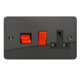 Iridium Black Ultraflat Cooker Switch 45A with 13A Switched Socket Outlet Black Inserts
