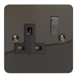 Iridium Black Ultraflat 1 Gang 13A Double Pole Decorative Switched Socket Black Inserts