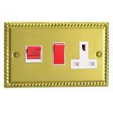 Georgian Brass Classic Cooker Switch 45A with 13A Switched Socket Outlet White Inserts