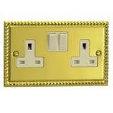 Georgian Brass Classic 2 Gang 13A Double Pole Switched Socket White Inserts