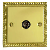 Georgian Brass Classic 1 Gang TV Socket Co Axial (Isolated) Black Inserts