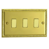 Georgian Brass Classic 3 Gang 10A 1 or 2 Way Decorative Rocker Switch (Twin Plate)