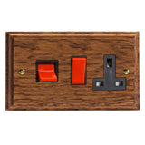 Medium Oak Kilnwood Cooker Switch 45A with 13A Switched Socket Outlet Black Inserts
