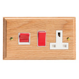 Light Oak Kilnwood Cooker Switch 45A with 13A Switched Socket Outlet White Inserts