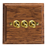Medium Oak Kilnwood 3 Gang 10A 1 or 2 Way Decorative Toggle Switch