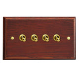 Mahogany Kilnwood 4 Gang 10A 1 or 2 Way Decorative Toggle Switch (Twin Plate)
