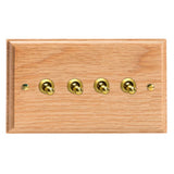 Light Oak Kilnwood 4 Gang 10A 1 or 2 Way Decorative Toggle Switch (Twin Plate)