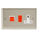 Satin Chrome Classic Cooker Switch 45A with 13A Switched Socket Outlet White Inserts