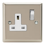 Satin Chrome Classic 1 Gang 13A Double Pole Decorative Switched Socket White Inserts