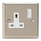 Satin Chrome Classic 1 Gang 13A Double Pole Switched Socket White Inserts