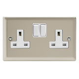 Satin Chrome Classic 2 Gang 13A Double Pole Switched Socket White Inserts