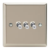 Satin Chrome Classic 3 Gang 10A 1 or 2 Way Decorative Toggle Switch