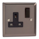 Pewter Classic 1 Gang 13A Double Pole Switched Socket Black Inserts