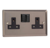 Pewter Classic 2 Gang 13A Double Pole Switched Socket Black Inserts
