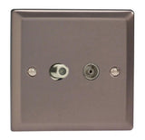 Pewter Classic 2 Gang TV Socket Co Axial + F Type Satellite