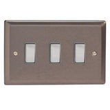Pewter Classic 3 Gang 10A 1 or 2 Way Decorative Rocker Switch (Twin Plate)