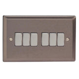 Pewter Classic 6 Gang 10A 1 or 2 Way Decorative Rocker Switch (Twin Plate)