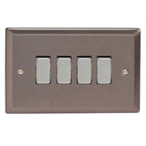 Pewter Classic 4 Gang 10A 1 or 2 Way Decorative Rocker Switch (Twin Plate)