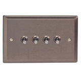 Pewter Classic 4 Gang 10A 1 or 2 Way Decorative Toggle Switch (Twin Plate)