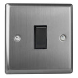 Brushed Steel Classic 1 Gang 10A 1 or 2 Way Black Rocker Switch