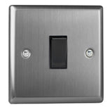Brushed Steel Classic 1 Gang 20A Double Pole Black Rocker Switch