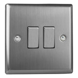 Brushed Steel Classic 2 Gang 10A 1 or 2 Way Decorative Rocker Switch